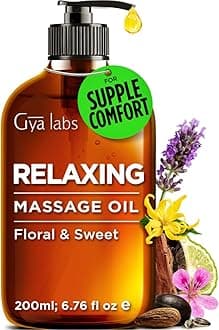 Gya Labs Relaxing Sensual Massage Oil for Couples - Ylang Ylang, Rose Geranium and Organic Argan Infused Body Oil for Skin - 100 Pure and Natural Massage Oils - (200ml)