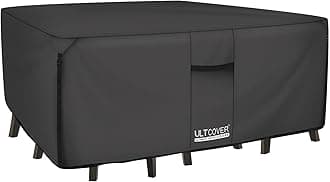 ULTCOVER 600D Tough Canvas Heavy Duty Rectangular Patio Table and Chair Cover - Waterproof Outdoor General Purpose Furniture Covers 136 x 74 inch, Black
