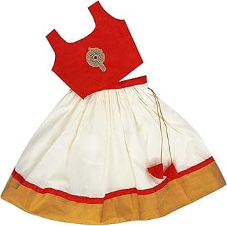 GenericSilstory Onam Traditional Kerala Set Kasavu dress for Baby Girl's, Kids, Girls and Teens - Pattu Pavada Silk & Traditional Classic Lehenga Choli 0-14 years