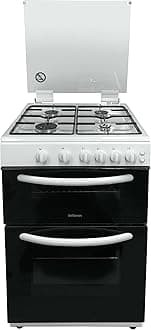 Statesman GDL60W NOVA Double Oven Gas Cooker with Glass Lid & Closed Door Grilling, 4 Gas Burners, 60cm Wide, White