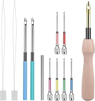 12 Pcs Punch Needle Kit, Embroidery Punch Needle Tool Wooden Handle Embroidery Tool Punch Needle Threader Set for Adults Beginner Yarn Floss Cross Stitching
