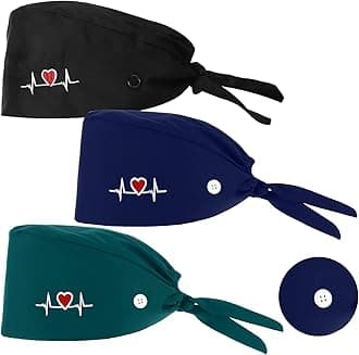 Yolev 3 Pack Scrub Cap Printed Bouffant Cap Working Cap Beanie Hat Adjustable Sweat Absorption Cap with Sweatband for Women