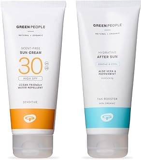 Green People Scent Free Sun Cream SPF30 + After Sun - Natural, Organic Sunscreen for Sensitive Skin - Non Greasy, Reef Safe - 2x200ml