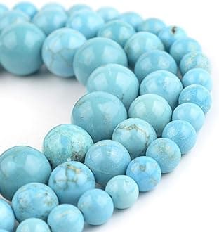 FilluckFilluck Natural Gemstone Turquoise Beads - 8mm Round Smooth Stones for Jewelry Making - Adult DIY Bracelet, 15 Inch
