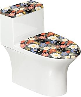 Floral Cat Toilet Lid Covers with Tank Covers Toilet Seat Cover Dustproof Stays in Place Home Decor Fits Most Toilet Lids