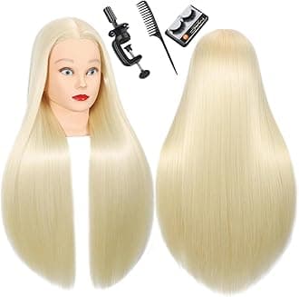 WeiRan 26"-28" Mannequin Head Styling Head Human Hair Cosmetology Manikin Doll Training Head for Hairdresser Practice Braiding Free Clamp Holder and Comb (808-write)