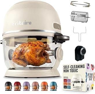 - Non Toxic Air Fryer™ Pro | 9-in-1 Glass Air Fryer | Self-Cleaning | 5 Quart | Rotisserie and Tumbler | 400F Vortex For Even Cooking, BPA-Free Teflon Free, Recrisp, Roast, Bake, White