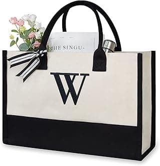 TOPDesignPersonalized Initial Canvas Beach Bag, Monogrammed Gift Tote Bag for Women