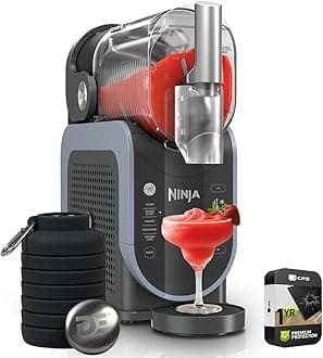 Ninja FS301 SLUSHi 88 oz. Frozen Drink & Slushie Machine (Renewed) Bundle with Deco Essentials Collapsable Water Bottle BPA Free 24oz Gray/Stainless and 1 YR CPS Enhanced Protection Pack