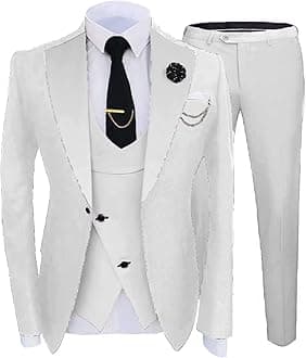 Fashion Tuxedo for Men Slim Fit Prom Suits 3 Piece Wedding Blazer Vest Pant Tuxedos Formal White