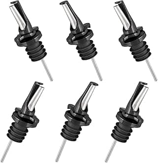 – 3-in-1 Liquor Pour Spout with BPA-Free Natural Rubber and Built-In Fruit Fly Protection – Hygienic Dishwasher Safe Alcohol Speed Spouts – Also for Olive Oil, Juice, Syrup – Black 6 Pack