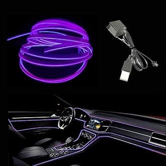 El Wire Purple Interior Car LED Strip Lights, 10M Neon Wire USB 5V with Fuse Protection for Automotive Interior Decoration, with 6mm Sewing Edge