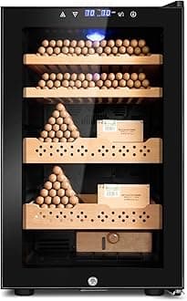 Electric Cooler Cabinet 70L with Temperature and Humidity Control, Spanish Cedar Wood Shelves and Safety Lock (490 Counts Capacity), Gift for Men
