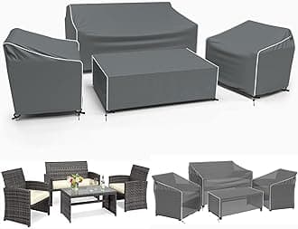 Gasadar Patio Furniture Covers, 4-Piece Outdoor Furniture Cover Waterproof for Patio Loveseat, Chair and Coffee Table, 500D Heavy Duty, Grey