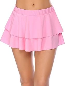Womens Pleated Mini Skirt Solid Ruffle Lingerie Skirts Layered Y2K Plaid Outfit for Schoolgirl Role Play XS-4XL