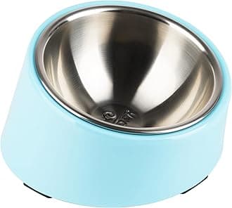 SUPERDESIGN Mess Free 15° Slanted Bowl for Dogs and Cats, Tilted Angle Bulldog Bowl Pet Feeder, Non-Skid & Non-Spill, Easier to Reach Food S/150ml Light Blue