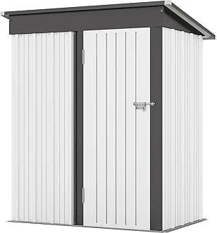 Patiowell 5x3 FT Outdoor Storage Shed, Garden Tool Shed with Sloping Roof and Lockable Door, Metal Shed for Backyard Garden Patio Lawn, White