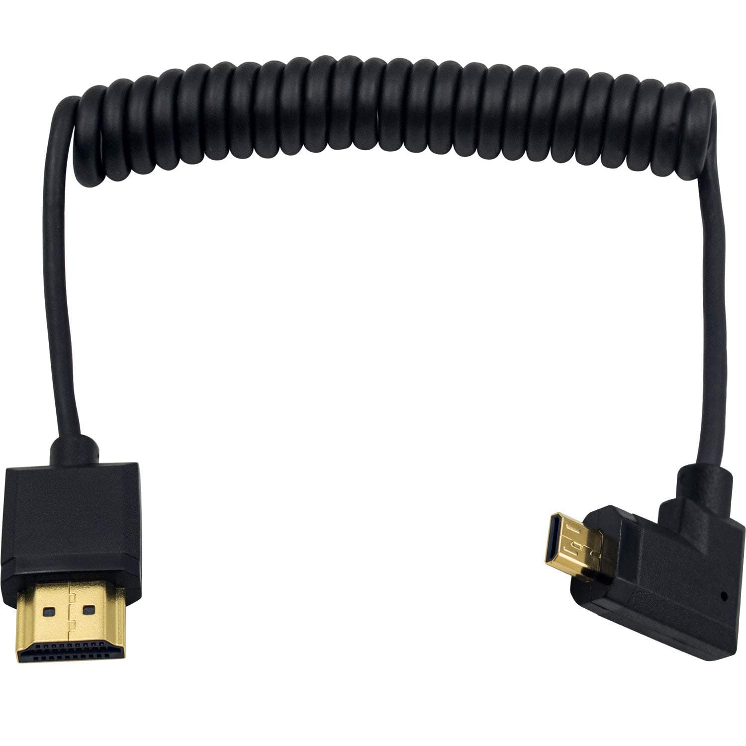 Duttek 4K Micro HDMI to HDMI Coiled Cable 1Ft-4FT, Extreme Slim Left Angled 90 Degree HDMI to Micro HDMI Cable for 1080P, 4K, Ultra HD, 3D Black