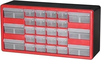 Akro-Mils 10126 26-Drawer Plastic Drawer Storage Cabinet for Garage Organization, Lego Storage, Teacher Toolbox, Makeup Organizer, and More, 50.8 cm W x 15.24 cm D x 25.4 cm H, Red