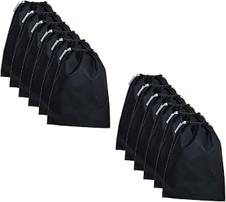 SHOESHINE Washable Shoe Bags Long Lasting Nylon Fabric Soft & Smooth Travel Shoes Pouch - 12 Pcs Black Storage Shoe Cover