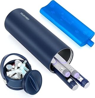 Insulin Cooler Travel Case,Medication Diabetic Insulated Organizer Portable Cooling Bag for Insulin Pen and Diabetic Supplies with 2 Cooler Ice Pack, Navy Blue, Travel