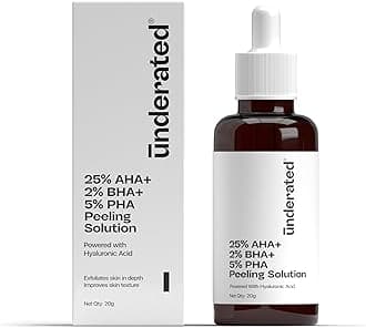 Underated 25% AHA + 2% BHA + 5% PHA Peeling Solution 20g | For Face & Body |Gentle Exfoliating Serum for Tan Removal |For Glowing Skin, Even Skin Tone, Pore Cleansing |Men, Women