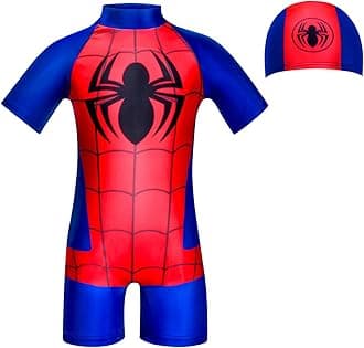 URAQT Boys Swimwear Cartoon Swimsuit Kids Swimming Costume One Piece Anti-UV Jumpsuit with Swimming Cap, Spider, XL