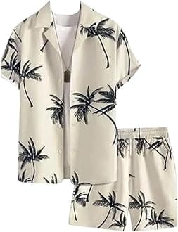 DHRUVI TRENDZ Mens Rayon Printed Co-Ord Set Regular Fit Night Dress (DT-MS-6099&SH-171_OffWhite_S)