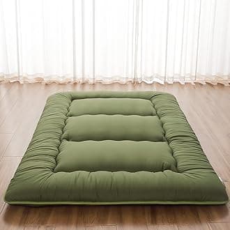 Zelladorra Japanese Floor Mattress, Futon Mattress with Portable Storage Bag and Washable Cover, Roll Up Thick Tatami Mat Suitable for Camping, Guest Room, Green, Queen