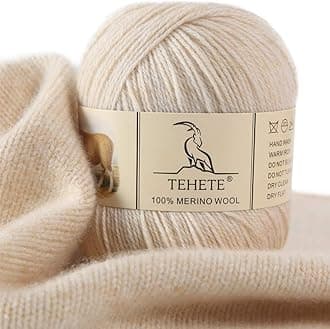 TEHETE 100% Merino Wool Yarn for Knitting and Crochet 3ply 50g 250m Soft and Luxurious - Beige