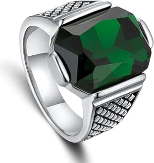 Mens Signet Ring Stainless Steel Silver Rings for Men Women,Emerald/Black Onyx/Ruby/Blue Gemstone Ring Wedding Ring Gift Package