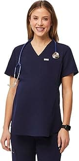 FIGS Octavia Maternity Scrub Top for Women — V-Neck, One Pocket, Curved High-Low Hem, 4-Way Stretch Women's Scrub Top