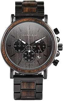 Mens Wooden Watches Luxury Stainless Steel Wood Watch for Men Chronograph Quartz Watches