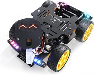 4WD Car Kit for ESP32 CAM (Included), Dual-core 32-bit 240 MHz Microcontroller, Camera, Dot Matrix, Obstacle Avoidance, Line Tracking, Light Tracing, Colorful Light, App