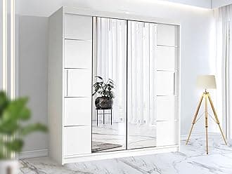RAC3 Race to Road Modern Bedroom Sliding Wardrobe with LED Light - Ample Storage Space and Sleek Design comes in White/Grey/Black and Width 150cm/180cm/203cm (White, 180cm)