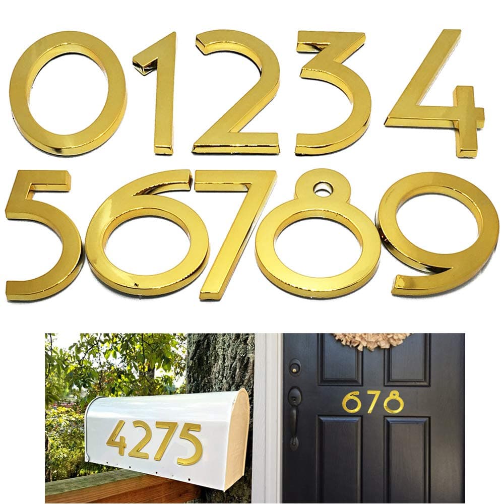 Diggoo 10 Pack Mailbox Numbers 0-9, 2.76 Inch High, Door Address Numbers Stickers for Apartment, House, Room, Office, Cars, Trucks, Gold Plating Process Number Sign