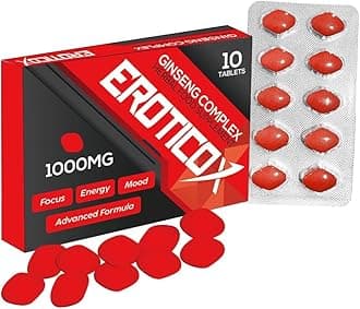 RED 1000mg | Stronger | Longer | Harder | Performance | Extra Strength Enhancing Pills, Stamina Endurance Booster Supplement Pills for Men | 10 Ginseng Tablets