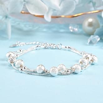 QianSiLi 925 Sterling Silver Charm Bracelet for Women Adjustable Beaded Layered Bracelets Silver Jewelry Gift for Women Teen