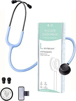 Dual Head Stethoscope - Stethoscopes for Nurses, Medical Nursing Students, Paramedics/EMT/LVN/VNA Backup Estetoscopio, Frost Blue Tube, Matte Black Finish Chestpiece