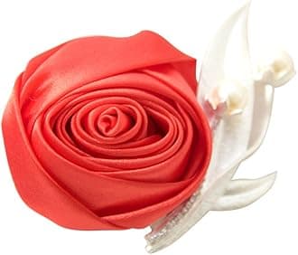 Boutonniere Bridegroom Groom Men's Boutonniere Boutineer with Pin for Wedding, Prom, Homecoming Red Pack of 2