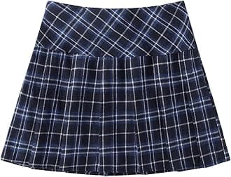 WDIRARA Pleated Skirts for Women Y2k Mini Skirt High Waist A-Line Uniform Skorts Plaid Cheer Skort