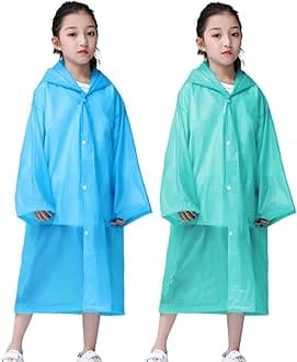 Kids Rain Poncho, Reusable EVA Children Raincoat for 6-13 Girls Boys, Waterproof Rain Jackets Rainwear with Hood