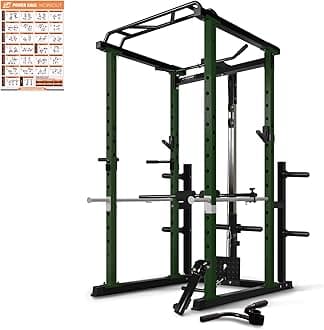 RitFit Power Cage with LAT Pull Down and 360° Landmine, 1000LB Capacity Power Rack Full Home Gym for Weightlifting, Come with J-Cups,Dip Bars and Other Attachments (2023 Version PPC02)-Green