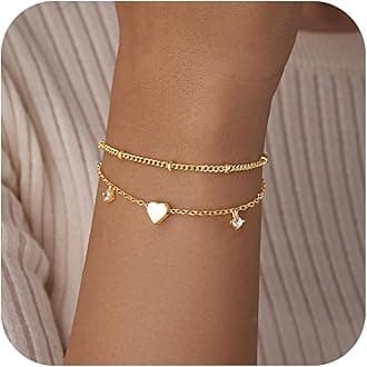gold bracelets for women, trendy ladies dainty bracelet set with beads, cuban, paper clip, heart, snake, rope, pearl, cross, hand chain, silver jewelry gift, women christmas