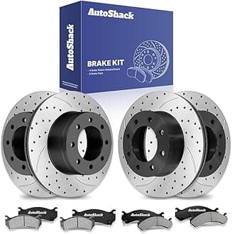 AutoShack Front & Rear Drilled & Slotted Brake Rotors Ceramic Brake Pads Replacement for Hummer H2 Chevrolet Suburban 2500 Silverado 1500 HD Classic E-Coated 12-PC Brake Kit ShadowGuard