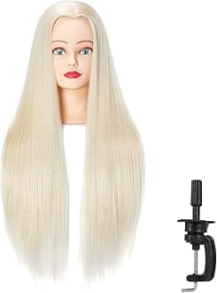 Hairingrid 26"-28" Mannequin Head Hair Styling Training Head Manikin Cosmetology Doll Head Synthetic Fiber Hair and Free Clamp Holder (Blonde)