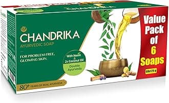 Chandrika Ayurvedic Soap Classic| Handmade Soap for Naturally Radiant Skin| For All Skin Types| 125g (Pack of 6)