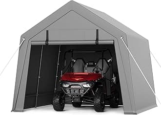 10 x 10 ft Portable Carport, Storage Shed with Heavy Duty Waterproof Tarp & 2 Roll-Up Zipper Doors, Ideal Tent for Motorcycles, Bikes, Garden Tools, and Firewood