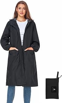 Women's Long Rain Jacket Waterproof Lightweight Hooded Raincoat Packable Knee Length Rain coat
