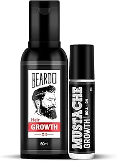 Beard Hair Growth Oil, 50ml & Mustache Growth Roll, 8 ml |Beard Oil for Uneven, Patchy & Fast Beard Growth |Oil for Stronger & Fuller |Boosts Mustache Hair Growth | Goodness of Almond & Coconut Oil